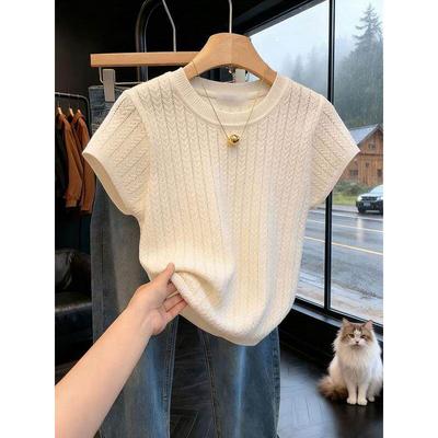 French-Style Hollow-Out Ice Silk Knit Short-Sleeve T-Shirt for Women, 2026 Summer New Model, Elegant Niche Design Top, Trendy