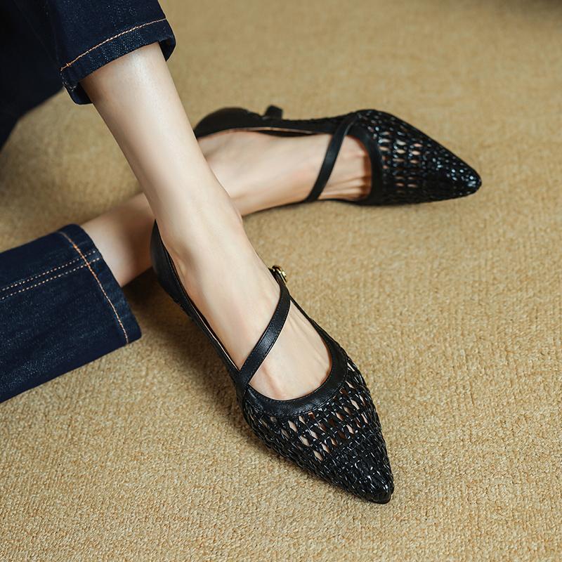 Fashion 2025 Summer Women Shoes Pointed Toe Women Sandals Genuine Leather Shoes for Women Weave Elegant High Heels Party Shoes