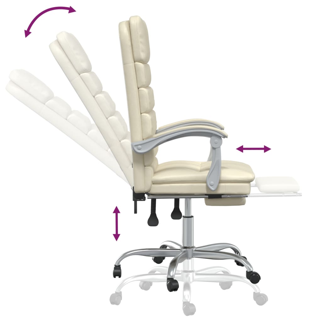 Office Chair with Massage Function Cream Synthetic Leather
