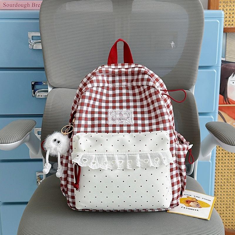 Schoolbag School Bag Plaid Corrugated Lace Girl Travel Small Backpack High Value Sweet Wind Student Backpack