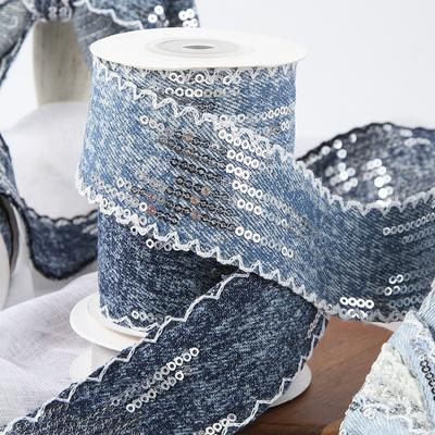4cmx10Yards Denim Shiny Sequin Tassel Design Gift Wrapping DIY Materials Scrapbooking 1 Roll