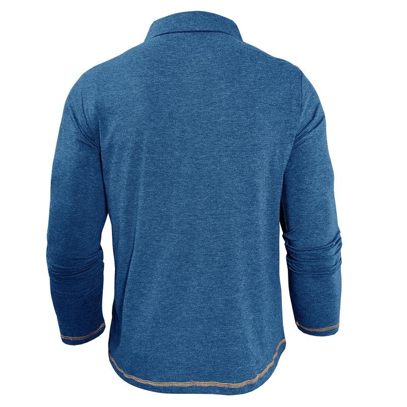 Men Casual Heathered Long Sleeve Polo Shirt with Pocket and Contrast Trim