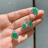 S925 Silver Needle Emerald Necklace Ring Earrings Jewelry Three Piece Set Wedding Banquet Party Accessories