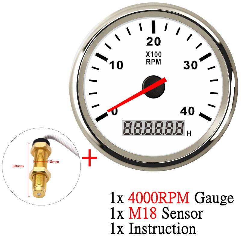 12V/24V 85mm Boat Tachometer Marine Tacho Meter Gauge LCD Hourmeter 8000RPM 6000RPM Car Toerenteller With Sensor M16