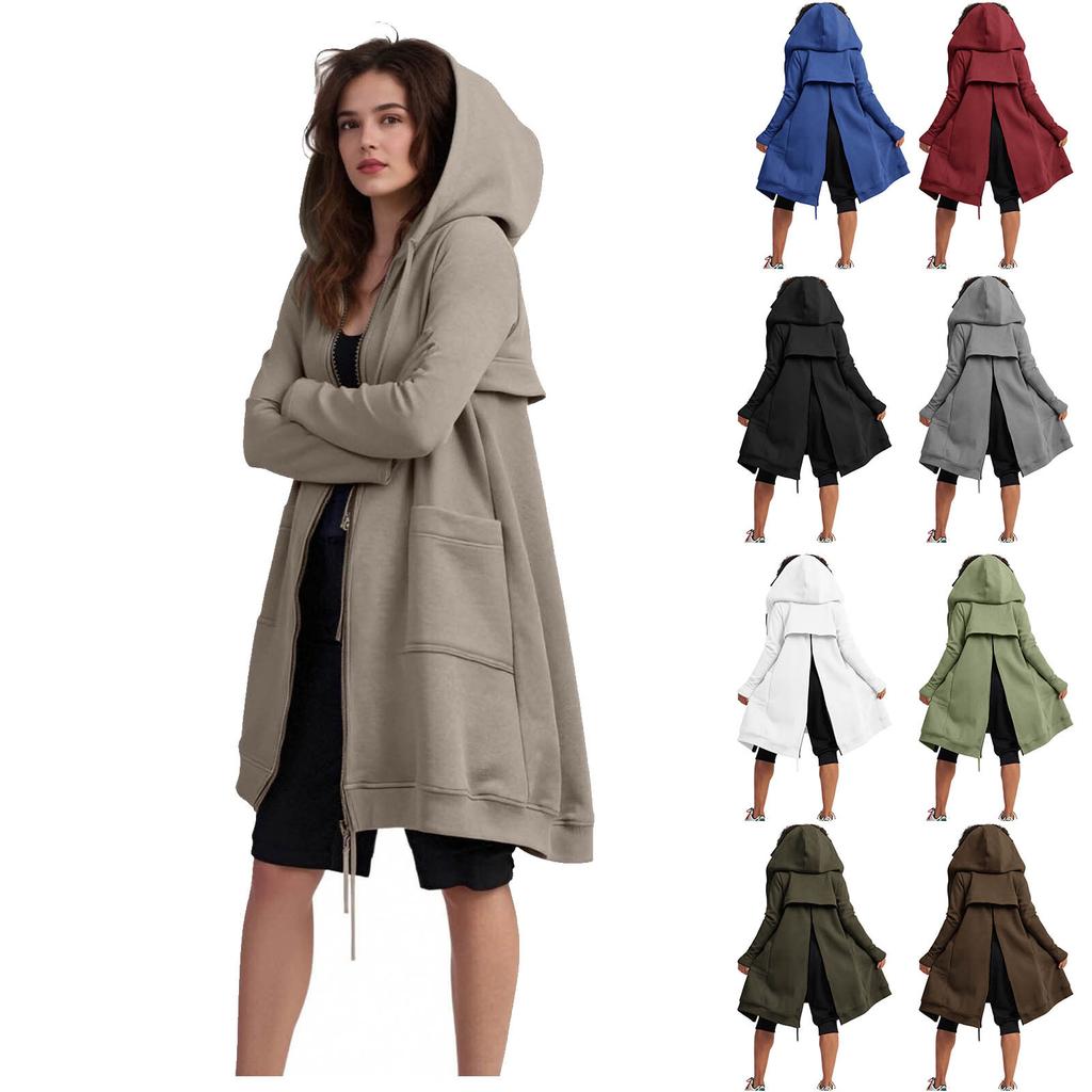 Women's Fashion Solid-Colour Hooded Zip-Up Casual Sweatshirt With Patch Pockets