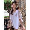 Idle Style Cartoon Letter Print Short-Sleeved T-shirt Women's Summer Niche Style Casual Loose Easiest for Match Black Tops Ins Fashion