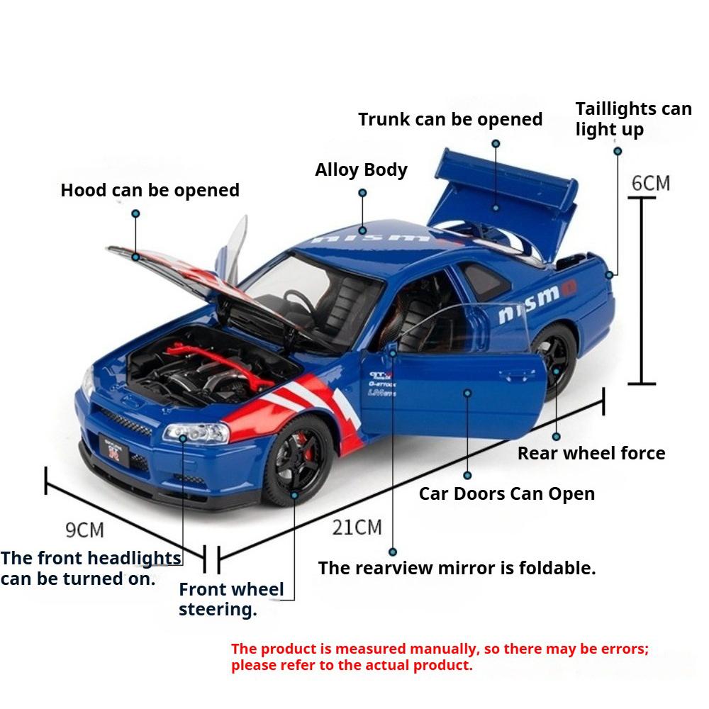 1:24 Alloy Charger GTR SKYLINE Cars Models Diecast Toys Wheel Pull Back Miniature Car with Light Music Vehicles Collectible Item