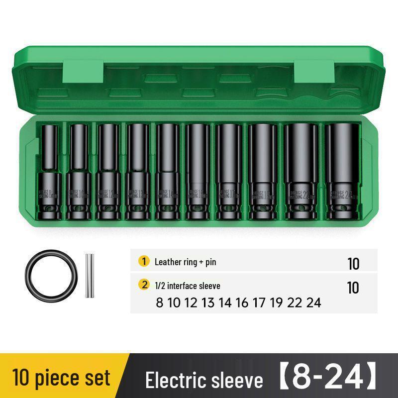 Extended Electric Air Impact Wrench Set with 8-32mm Hex Sockets