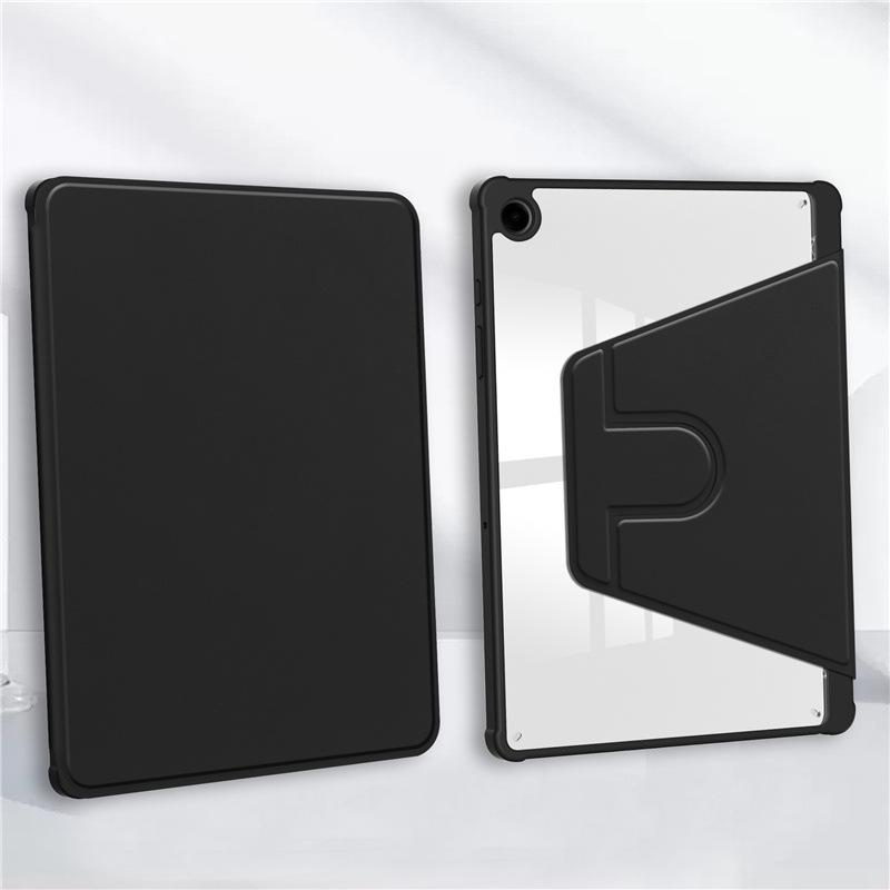 Samsung A9+ Case with Rotating Acrylic Pen Slot, Transparent Ultra-thin Leather Stand