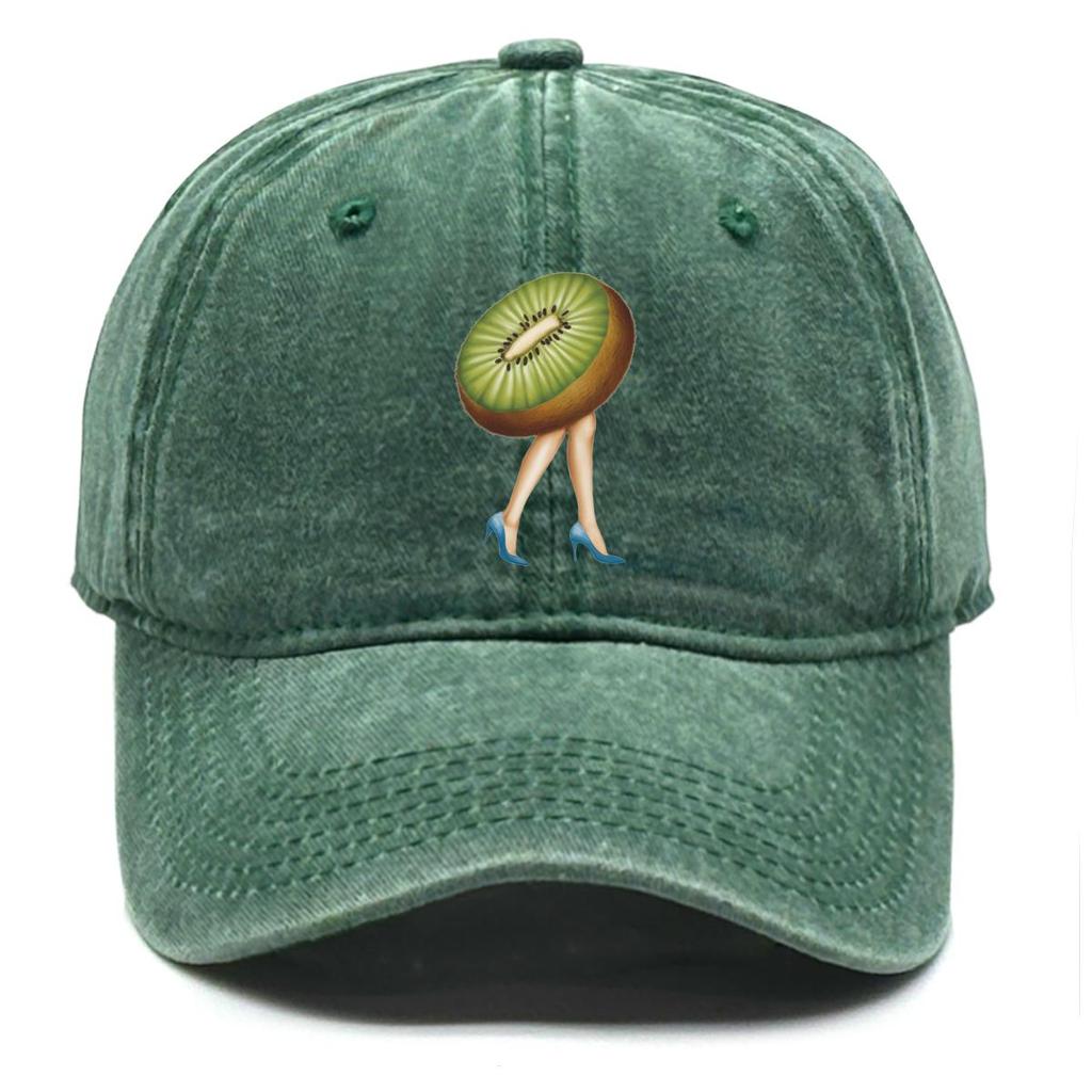 Kiwi Fruit High Heels Print Adjustable Sun Hat, Fruit Trucker Hat Headwear Unisex Simple Cotton Snapback Baseball Cap