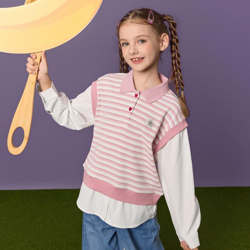 MQD Girls' Preppy Style Striped Pullover Sweatshirt