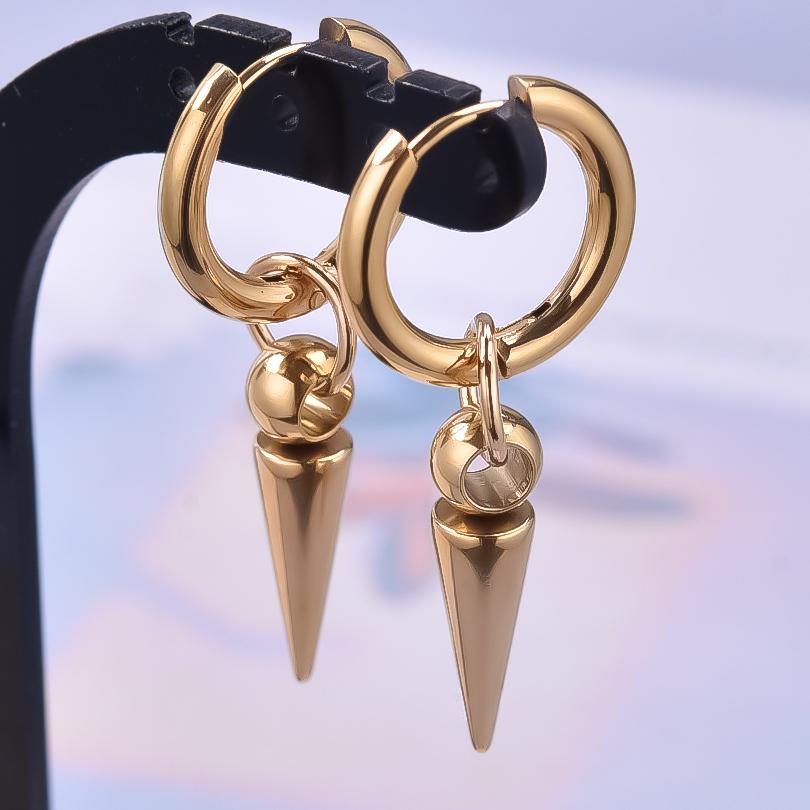 Nicht verblassend Unterschiedliche Länge Spitzkegel Hängeohrringe Edelstahl Runde Creolen für Damen Herren Schmuck Ohrpiercing Geschenk