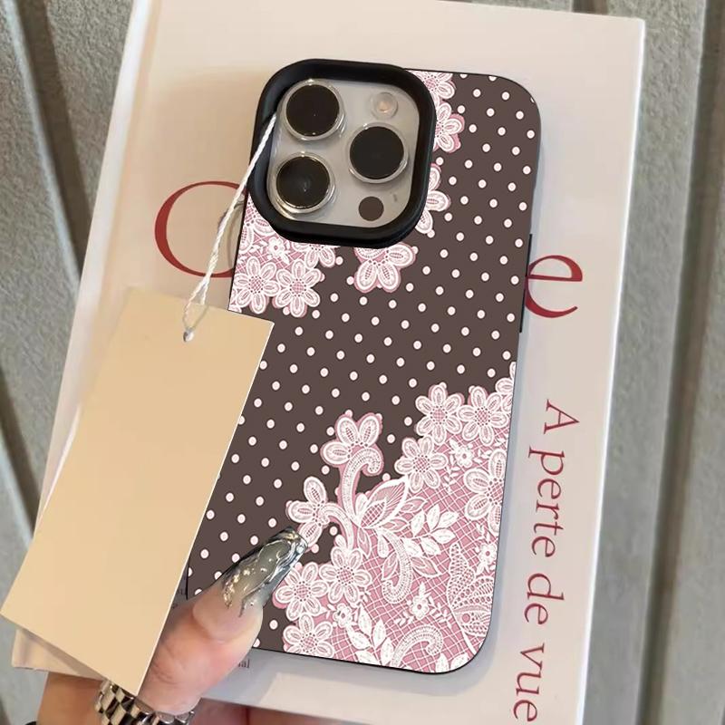 

Vintage Brown Polka Dot Lace Floral Pattern Design Protective Cover for iPhone 17 16 15 14 13 12 11 16E Series Pro Max Plus iphone 13 Pro