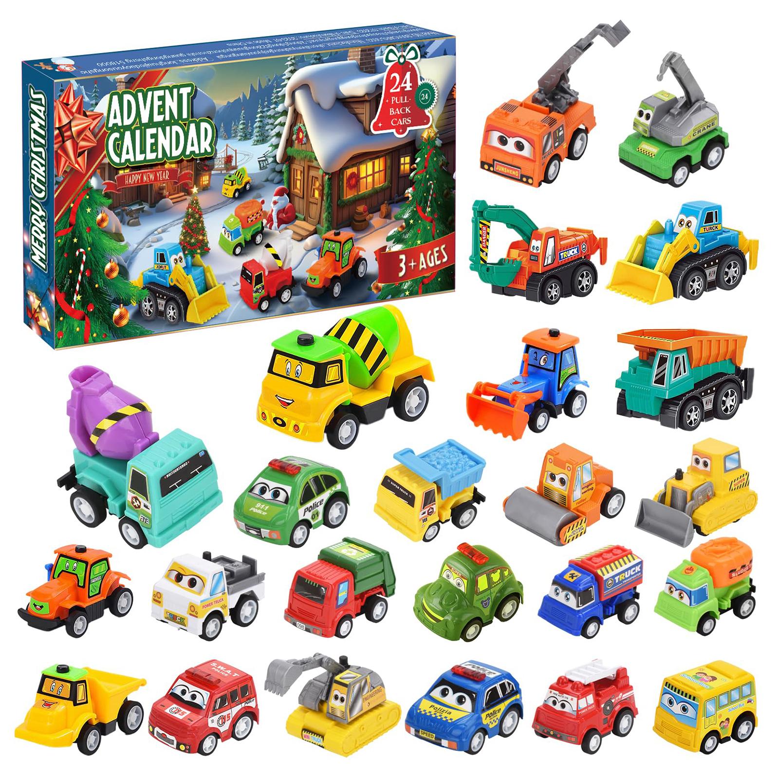 2025 Car 24 Days Countdown Calendar with Pull-Back Cars Vehicles 24 Days Xmas Countdown Calendar for Kids Toddlers Boys