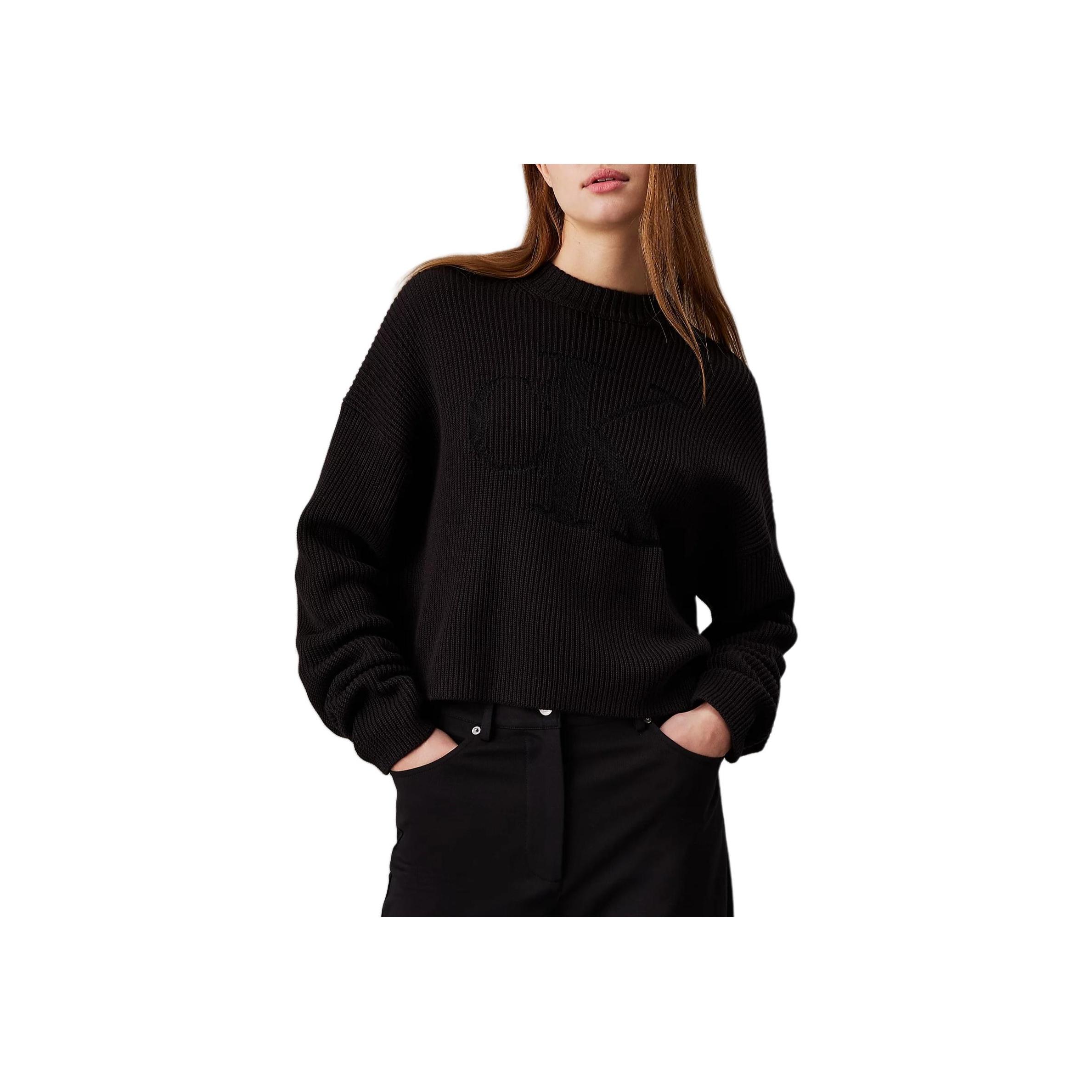 

Calvin Klein Minimalist Casual Comfortable Loose Long Sleeve Knit Sweater Women tops Black J20J223615-BEH S