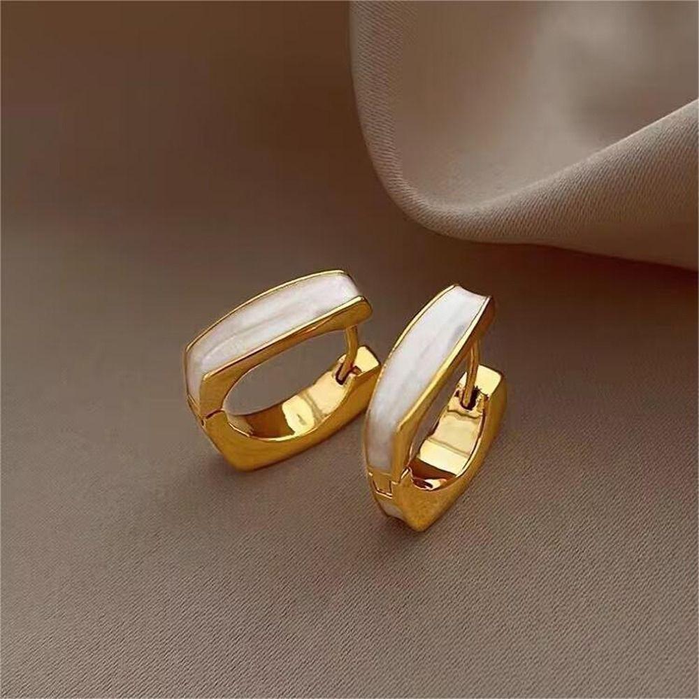 Gift Square Shape Women Hoop Earrings Drop Glaze Korean Style Earrings Dripping Oil Ear Buckles