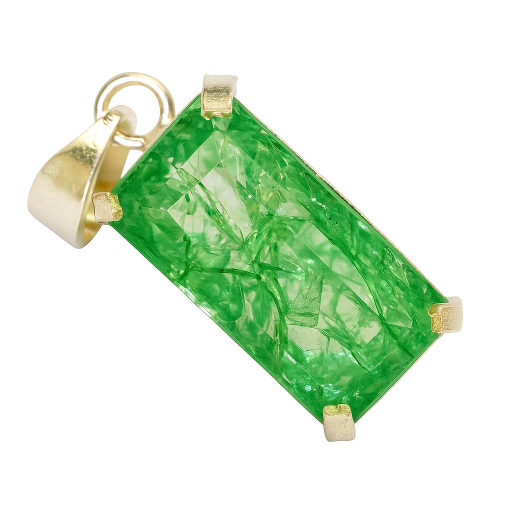 A+ CERTIFIED 44 Ct Natural Green Emerald 925 Sterling Silver Emerald Cut Pendant AI-127-NS