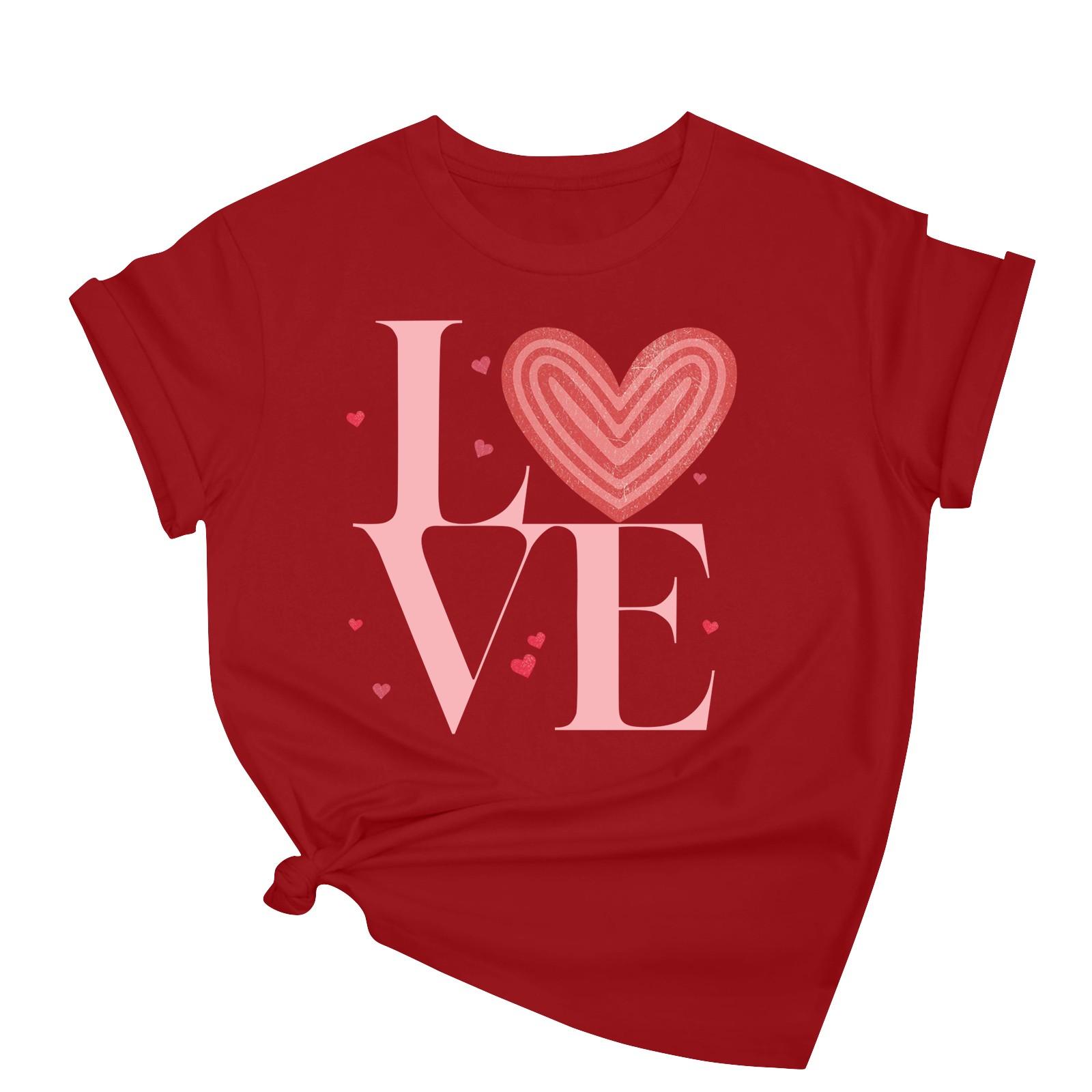 

Женская повседневная свободная футболка с принтом ко Дню святого Валентина, круглый вырез, пуловер, топ с короткими рукавами L красный