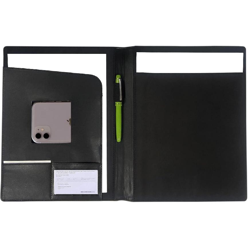 Leather Portfolio Folder Padfolio, Business Padfolio Organizer Document Planner Portfolio Binder Storage Pocket for Legal Pad Holder Paperwork Phone