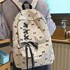 Casual Students School Bag Daypack Large Capacity Backpack Corduroy Bow Backpack  Outdoor