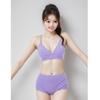 Women's Purple Long-Sleeve Three-Piece Swimsuit Set - High-Waisted, Slimming, Sun-Protective, Split Design.