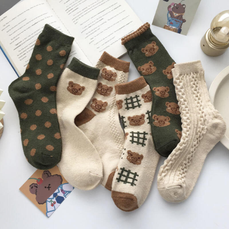 [Set of 6] Juil s Cute Teddy Bear Character Medium Socks 6-piece set