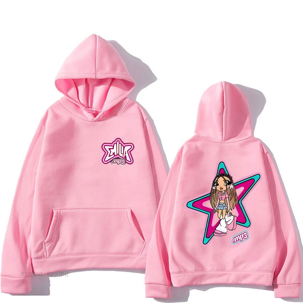 Emilia Mernes MP3 Cartoon Graphic Hoodie Men Women New Clothes Printed Streetwear Fleece Fashion Long Sleeve Hip Hop Sweatshirts