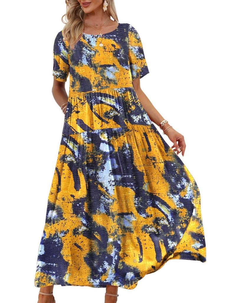 2024 New Women's Summer Mid-Length Printed Pullover Dress
