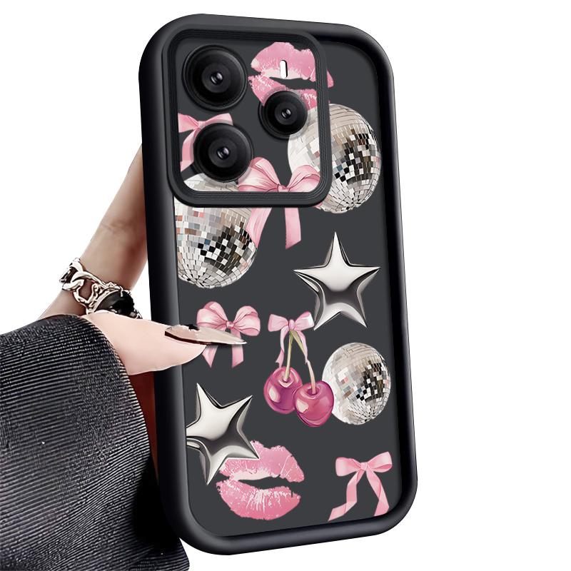 Cherry Bowknots Lips Disco Ball Pattern Case For Xiaomi Redmi Note 14 13 Pro 5G 4G 12 11 Funda Xiaomi 14T 13T 11T Pro Shockproof Bumper Silicone Cover