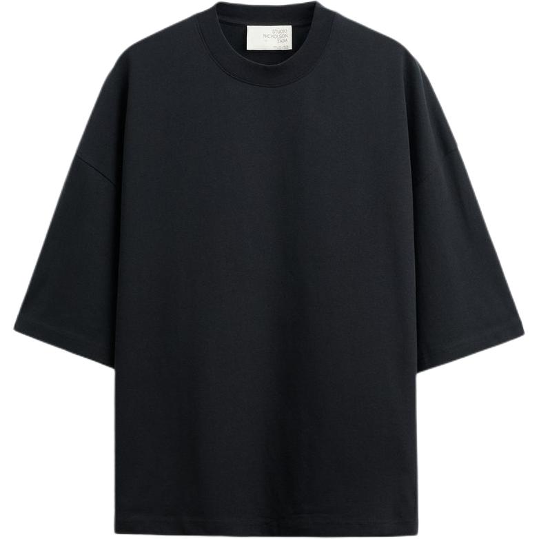 Zara X Studio Nicholson Collaboration Solid Color Loose Fit Round Neck Short Sleeve T-Shirt Men Tops Black 1198370-800 M