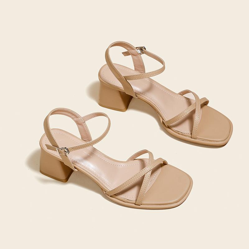 Summer Backless Chunky Heel Sandals for Women – Cross and Single Strap Open Toe with Soft Thick Sole.