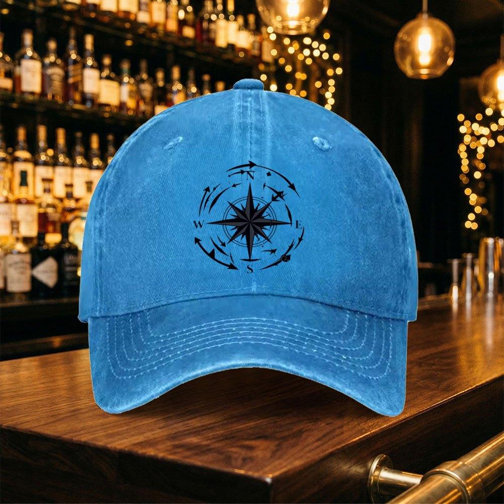 Vintage Washed Compass Pattern Baseball Cap for Unisex  Lightweight Duckbill Hat Casual Outdoor Party Gift