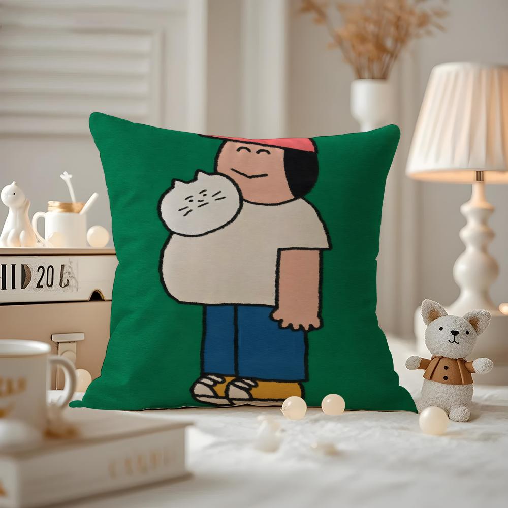 Cat Daily Life Illustrations Cushion Cover Pattern Printed Pillowcase For Living Room Sofa Cushion Cover & Bedroom Decor