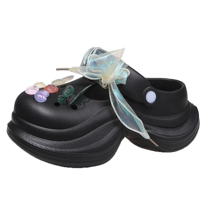 Chunky Platform Thick Bottom Diy Clogs for Women Summer 2025 Beach High Heels Soft Slippers Woman Eva Cloud Slippers