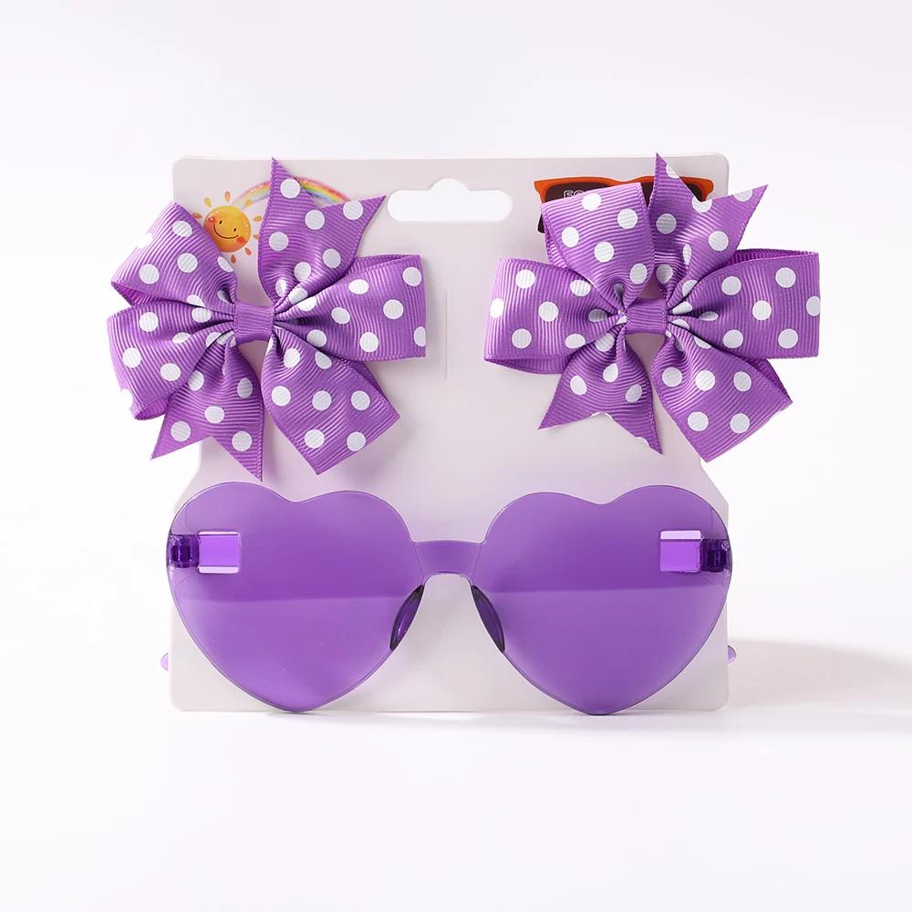 3Pcs/set Kids Cute Solid Dot Hairpin Colorful Heart Sun Glasses Set Girls Boutique Bowknot Hair Clips Children Hair Accessories