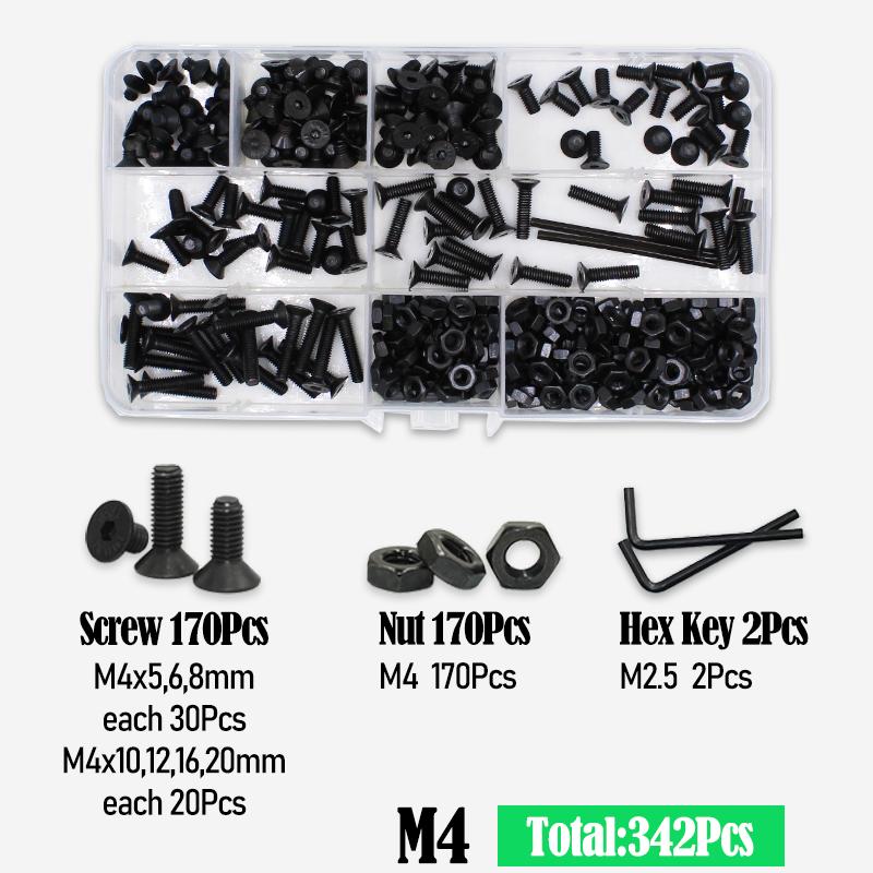 2520/set șuruburi cu cap plat negru, cu cap înecat, piulițe, M2 M2.5 M3 M4 M5 M6 M8, oțel aliat DIN 7991, gradul 10.9