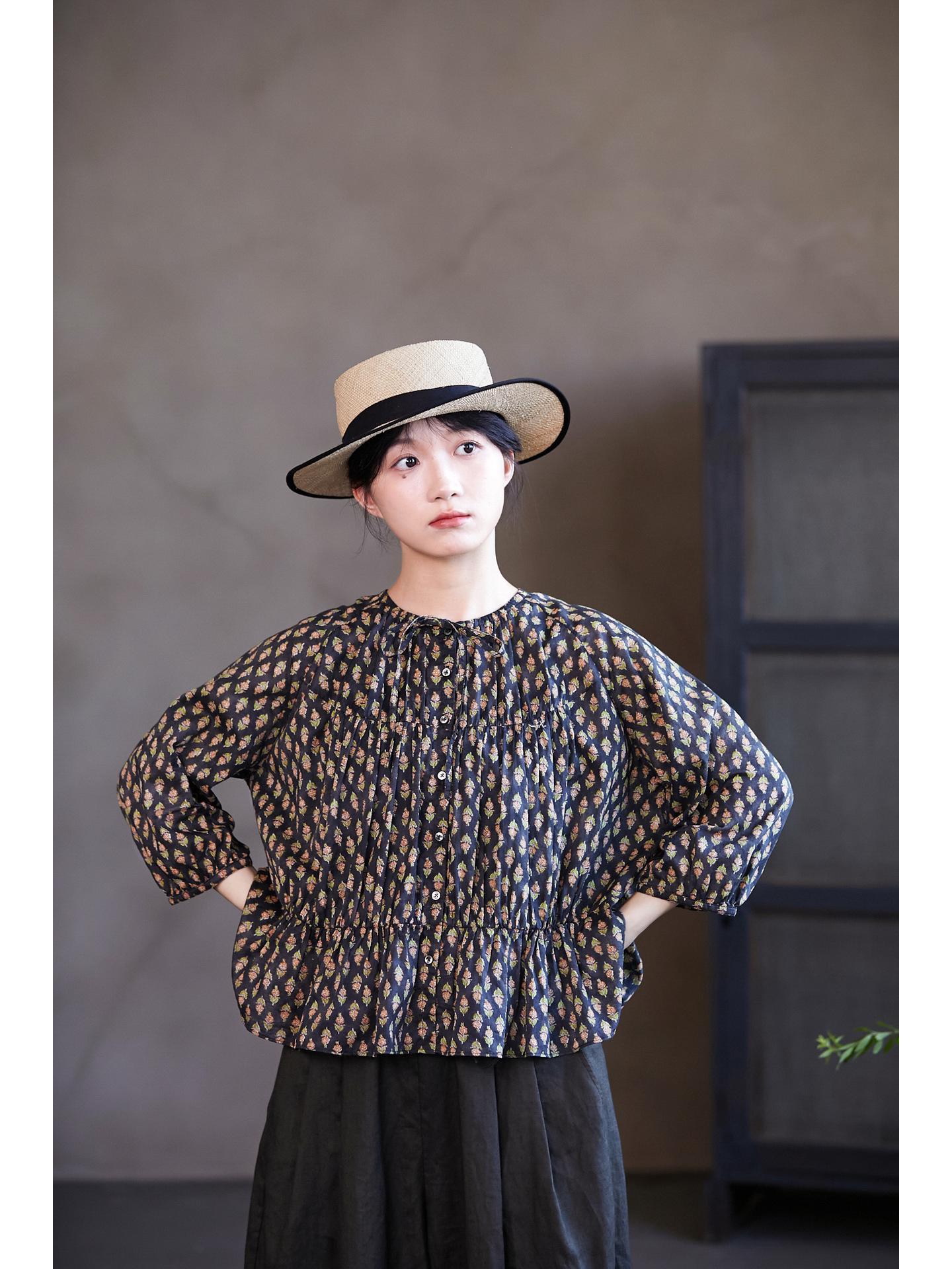 Autumn Retro Black Sunflower Floral Casual Shirt L