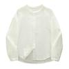 Women's Stand Collar Long Sleeve Cotton Gauze Shirt - Solid Color, Breathable, Slimming, 2026 Spring/Autumn Collection