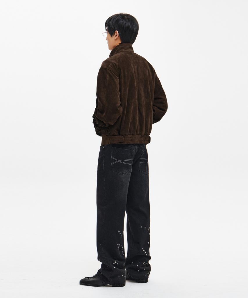 INTEMPOMOOD High-Neck Suede Jacket_Brown