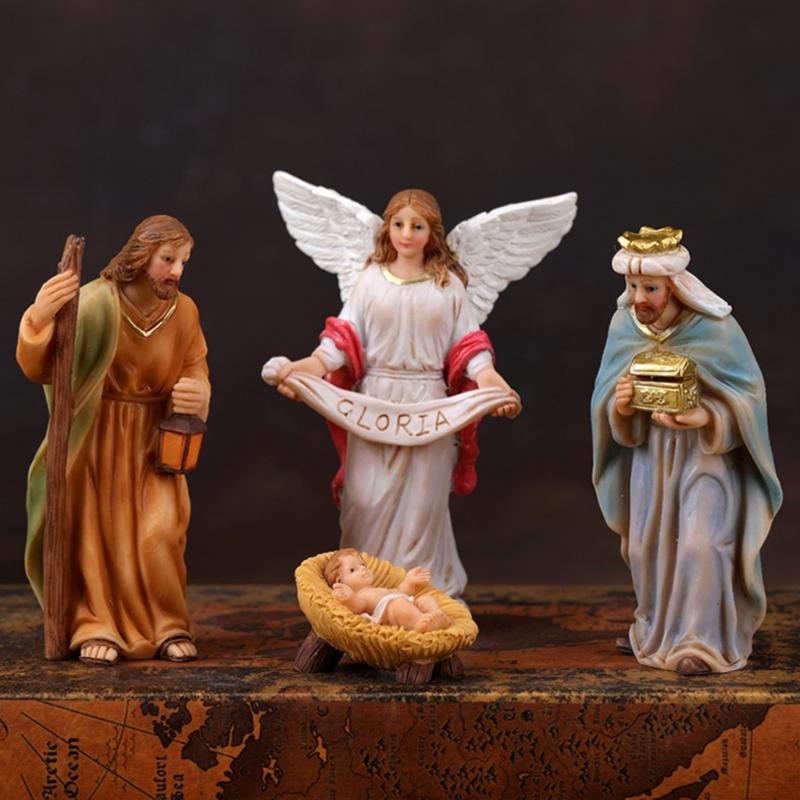 Christmas Nativity Figurines Holy Family Figure with Donkey Nativity Figure,Table Ornament Religious Christmas Decors