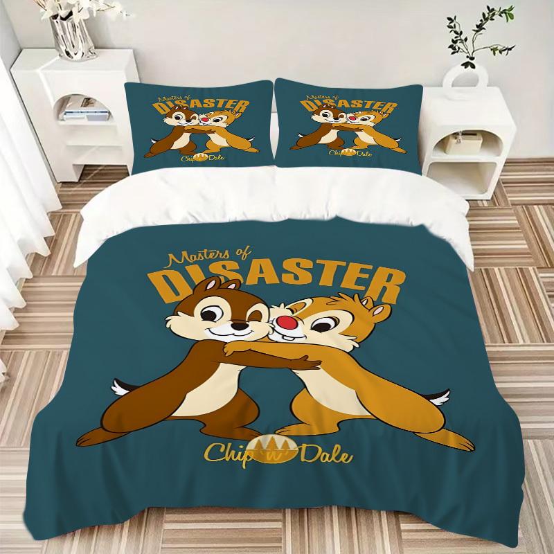 3pcs Chip 'n' Dale Printed Bedding Set, Breathable And Soft, Machine Washable, Christmas Gift, Suitable for Bedroom Decoration, 070