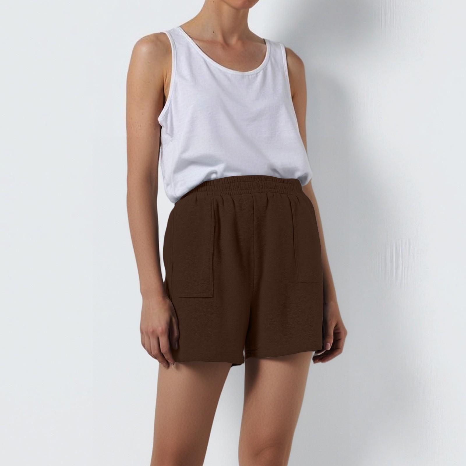 

Women s Loose Casual Sports Shorts With High Waist, Side Zipper, Summer Running, Loose Fit With Pocket Shorts L коричневый