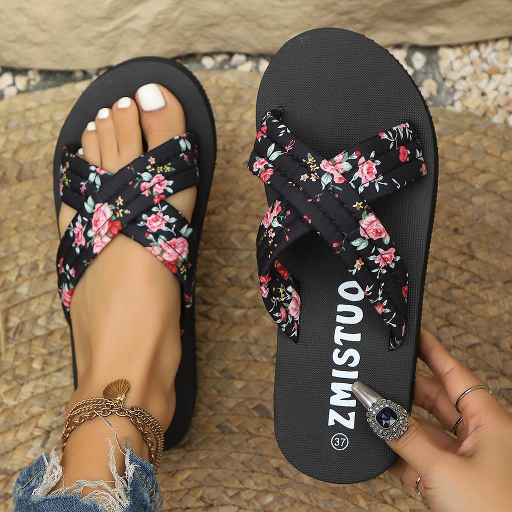New large-size crossed slippers for women to wear in summer, seaside vacation, flip flops, sandals, thick bottom non-slip
