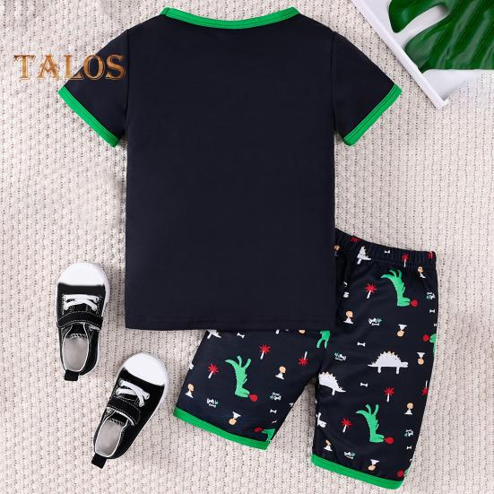 Toddler Boy Clothes Shorts Set Green Dinosaur Print Pajamas Cotton Crewneck Tees Shorts Set Summer Casual Outfit
