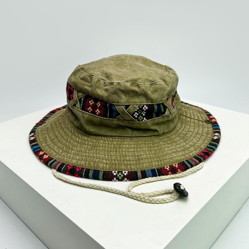 Fisherman Bucket Drawstring Adjustable Travel School Old Vintage Women Men For Neutral Gender Fresh Caps Hats Sunshade Outdoor Breathable Ethnic