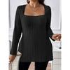 DICIFY Women's Fashion Square Collar Long Sleeve Autumn Winter Casual Blouses & Shirts