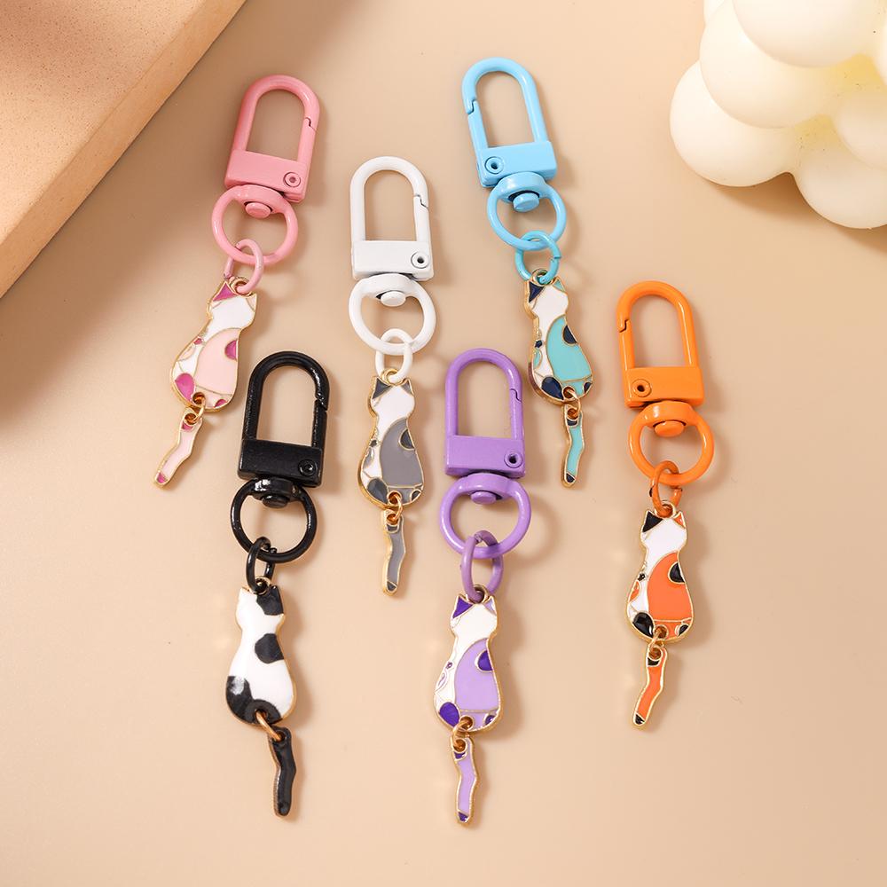 Lovely Enamel Cat Keychain Women Girls Animal Key Ring Pendant for Handbag Decor DIY Key Chain Jewelry Gift