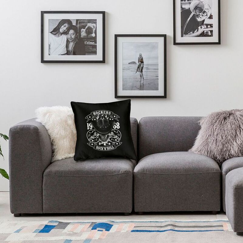 Rockabilly Skull 1968 Rockers Rock N Roll Guitars Bikers Square Pillowcover Home Decorative Cushion Cover Throw Pillow