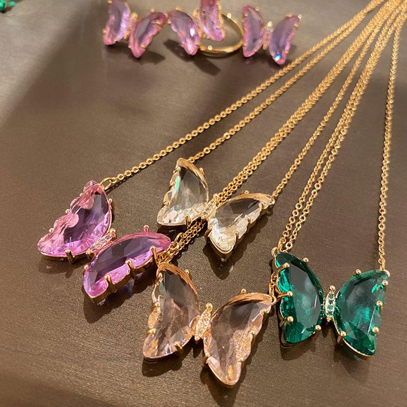 SSeeSY Customised Cheap Jewelry Sweet Cool Style Stainless Steel Gold Plated Butterfly Crystal Tarnish Free Necklace
