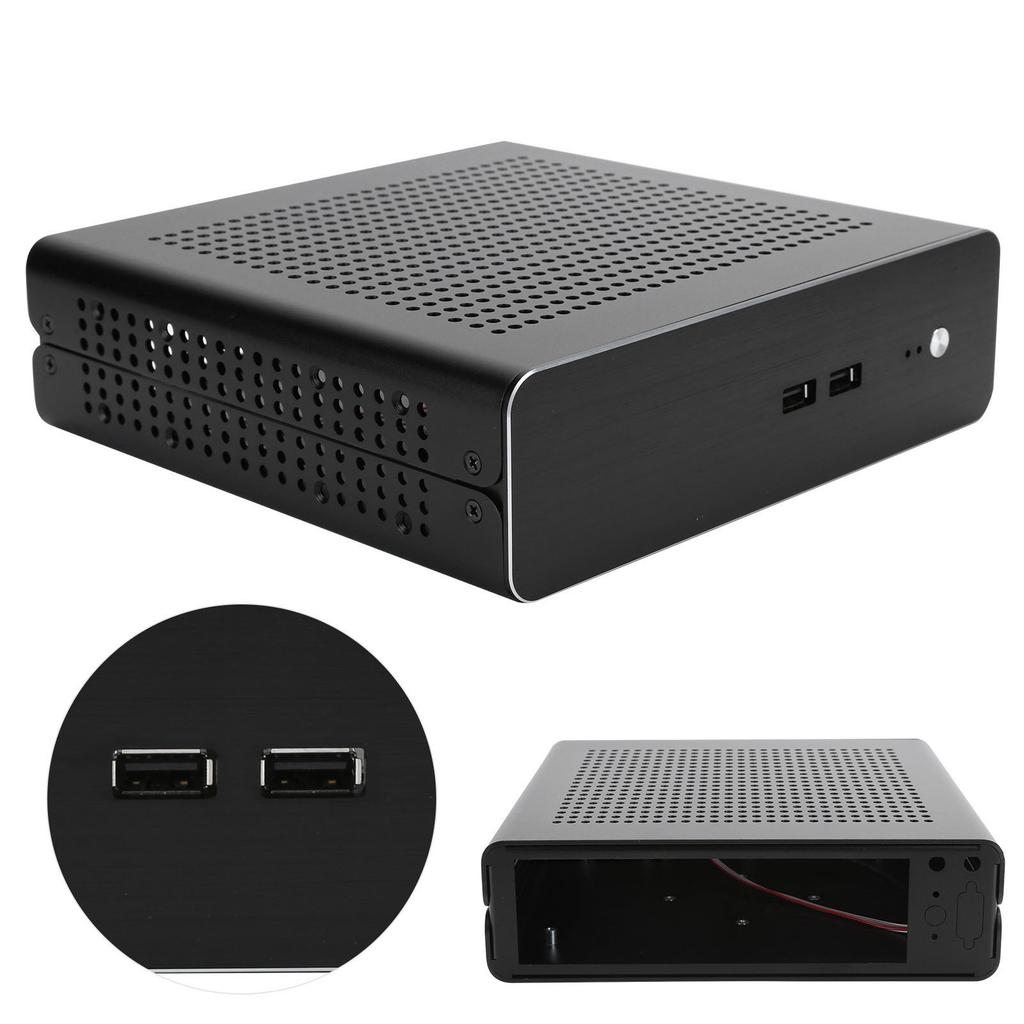 G60S HTPC Chassis Full Aluminum DCATX Power Supply MiniITX Case for Desktop Computer(Noir USB2.0)